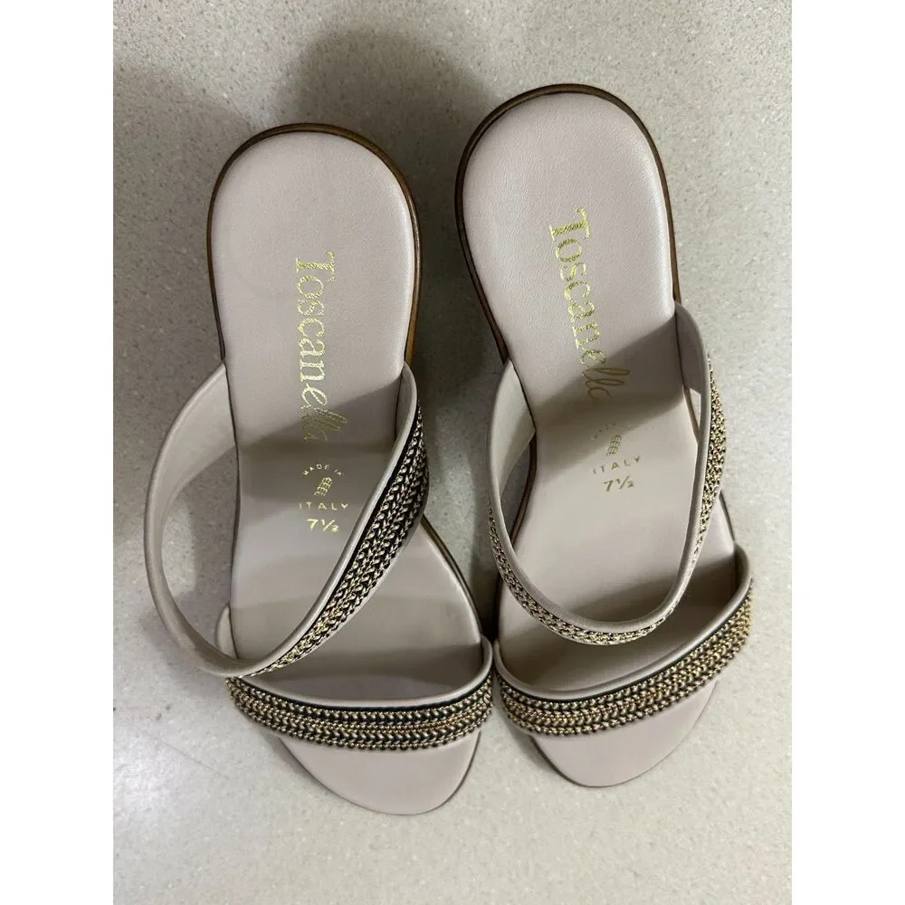 Toscanella Women's Italian Wedge Metallic/Black Double Band Sandals Size 7.5 - Picture 2 of 3